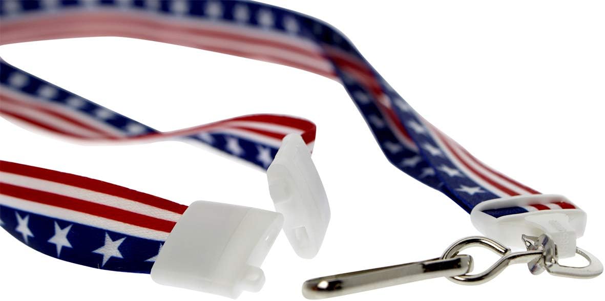 Specialist ID Bulk 100 Pack - American Flag Lanyard for ID Badges & Keys - Patriotic USA Lanyards for Fourth of July Supplies - Red White & Blue Stars & Stripes - Soft Fabric Safety Breakaway Clasp