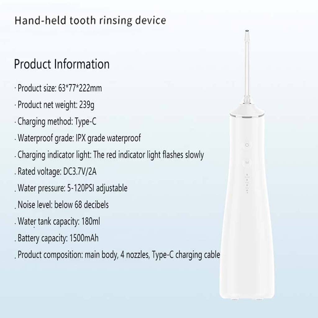 Idropulsore per denti senza fili con 3 modalità, irrigatore orale con rotazione a 360°, impermeabile Ipx7, 180 ml e 4 punte a getto Detergente per denti con presa d'acqua, ricaricabile tramite USB