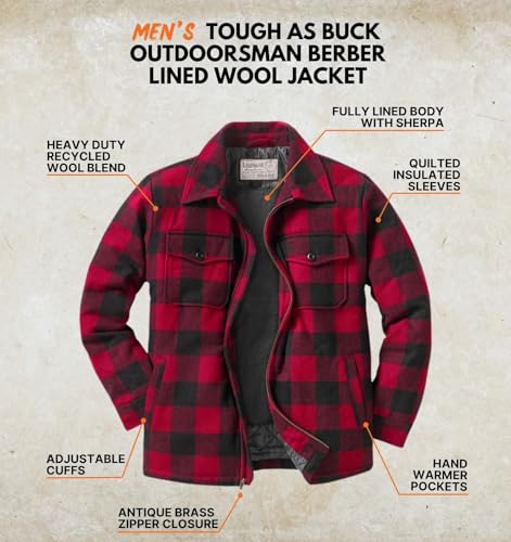 Legendary Whitetails Men's Wool Blend Jacket Quilted Satin Insulated Sleeves Sherpa Lined2