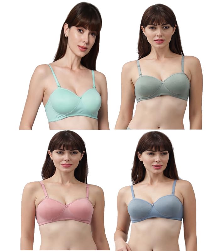 Image of SPUNN Women's Cotton Blend Light Padded Wirefree Full Coverage T-Shirt Bra Combo