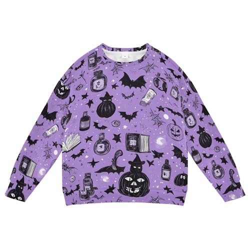 JUNZAN Halloween Pumpkin Cat Witch Cute Spooky Big Girls Pullover Hoodie Crewneck Boys Sweat Shirt Athletic 4T