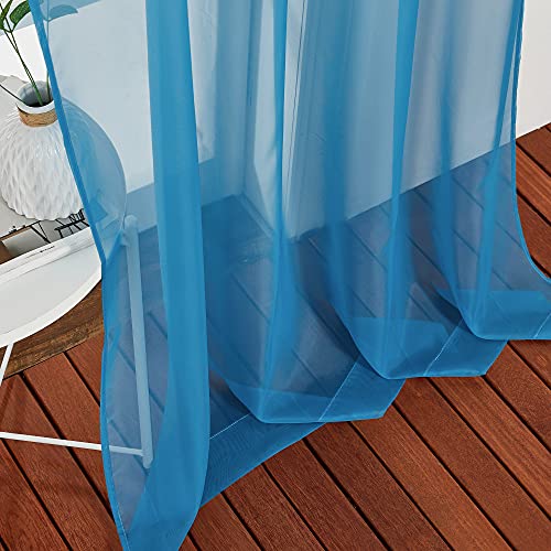 Image of NICETOWN Voile Sheer Turquoise Curtains 90 inch Length, Grommet Airy Voile Sheer Drapes Light Filtering Window Treatments for Bedroom /Living Room, 2 Panels, W54 x L90