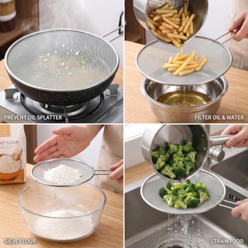 Image of 4-Piece Stainless Steel Splatter Guard Set (13 inch,11.5 inch, 10 inch,8 inch) Splatter Screen for Cooking,Perforated Stainless Steel,Comfortable Grip,Shield from Splashing Oil