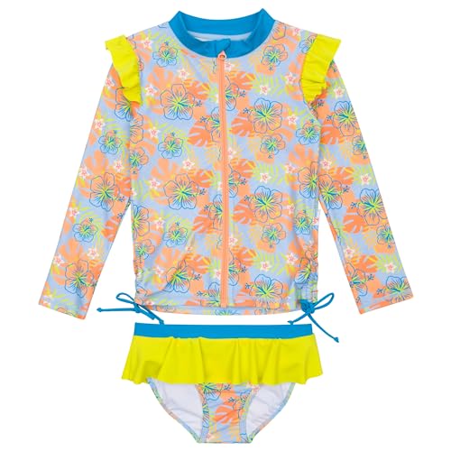 Image of SwimZip Girls' Long Sleeve Rash Guard and Bikini Bottoms Swimsuit Set - UPF 50+