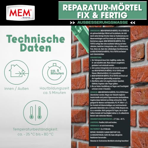 MEM Reparatur-Mörtel Fix & Fertig Zementgrau – 300 ml – Ansicht 3