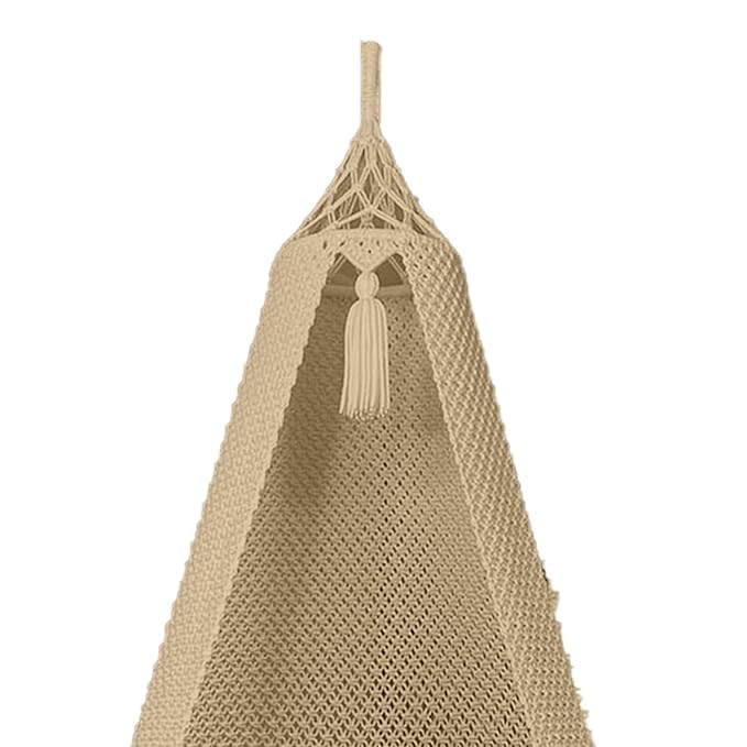 Image of Macrame Hanging Chair Swing with Cushion | Handmade Boho Hammock Chair for Adults & Kids | Indoor Outdoor for Balcony, Living Room, Bedroom, Patio & Garden (Beige)