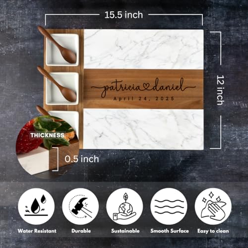 Tabla de cortar personalizada de mármol y madera rectangular miniatura 4