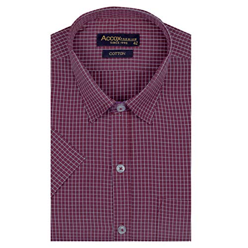 Image of ACCOX Men's Formal Half Sleeves Regular Fit Cotton Navy Blue Sky Blue Check Shirt(Multi,GC158 01)