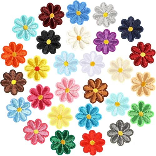 28 Pièces Écusson Thermocollant À Fleurs Pour Vêtements, Mini Écusson Brodé Thermocollant Fleur Patch Pour réparation de vêtements 28 couleurs À repasser ou à...