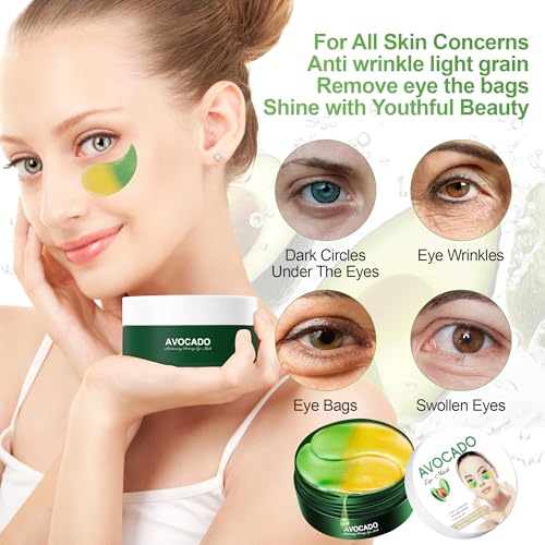60 pcs Augenpads Gegen Augenringe,Avocado Collagen Eye Pads,Hyaluronsäure Augenmaske,Augenringe Entfernen,Tränensäcke,Falten,Puffiness,Augenpads mit Avocado Extrakt,Feuchtigkeit Spendende Augenmaske