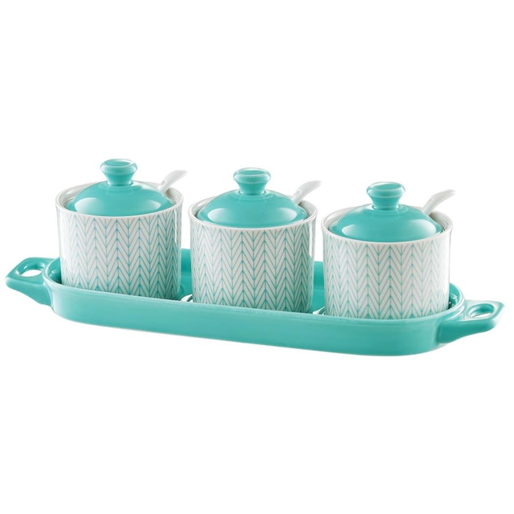BCJMKDX Fermenter. Condiment Container Set Spice Container Set Ceramic Seasoning Pot With Spoon And Lid Kitchen Seasoning Box(G)