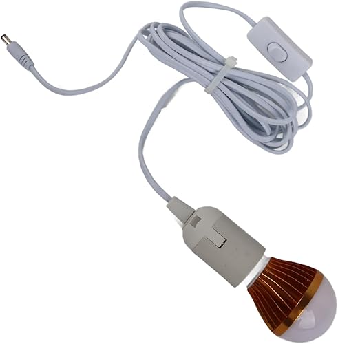 Bombilla E27 de 12 V 5 W con 9.8 ft DC línea espiral bombilla LED luz blanca solar para tienda de campaña bombilla manual interruptor de bola