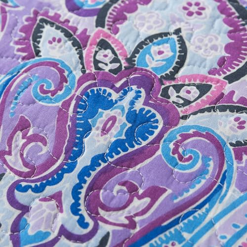 NEWLAKE Cotton Bedspread Quilt Sets-Reversible Patchwork Coverlet Set, European Purple Floral Pattern, King Size