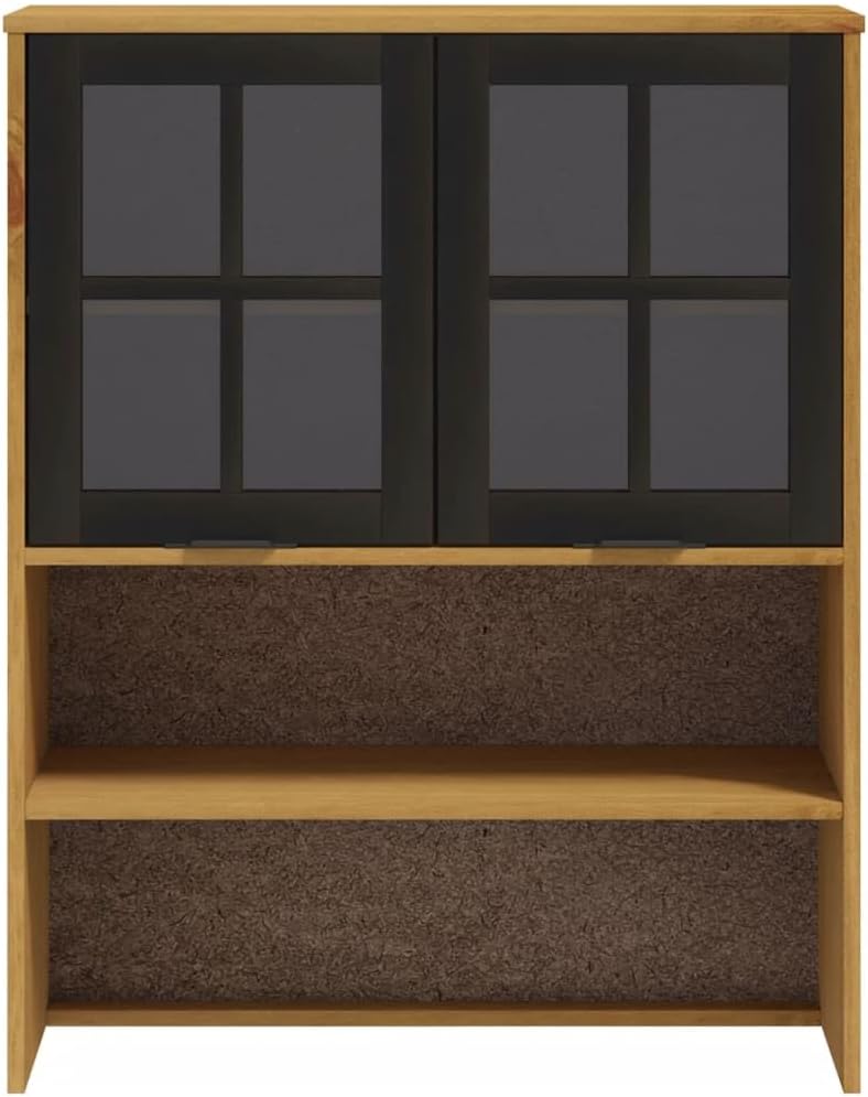 Highboard Top with Tempered Glass Doors and Solid Pine Wood, 2 Glass Doors for Stylish Storage and Display, Durable Furniture for Living Room Dining Room Bedroom