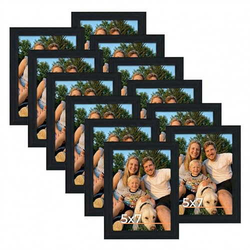 Giftgarden Marcos de Fotos Multiples 13x18 de Pared y Mesa, Conjunto de Portafotos Negros, Diseño Sencillo y Moderno, 12 Piezas