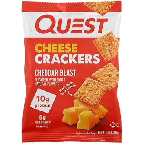 Quest Nutrition Cheese Crackers, Cheddar Blast, 10g Protein, 5g Net Carbs, 1g Sugar, Made with Real Cheese, 12 Packs (1.06 oz bags) Cover