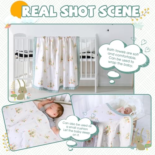 Image of Kassy Pop Printed 6 Layer Bamboo Muslin Blanket Cum Swaddling Towel for Baby, Toddlers | 70% Bamboo, 30% Cotton | AC Quilt, Multi-Purpose Blanket | 110cm x 110cm (Rabbit Print)