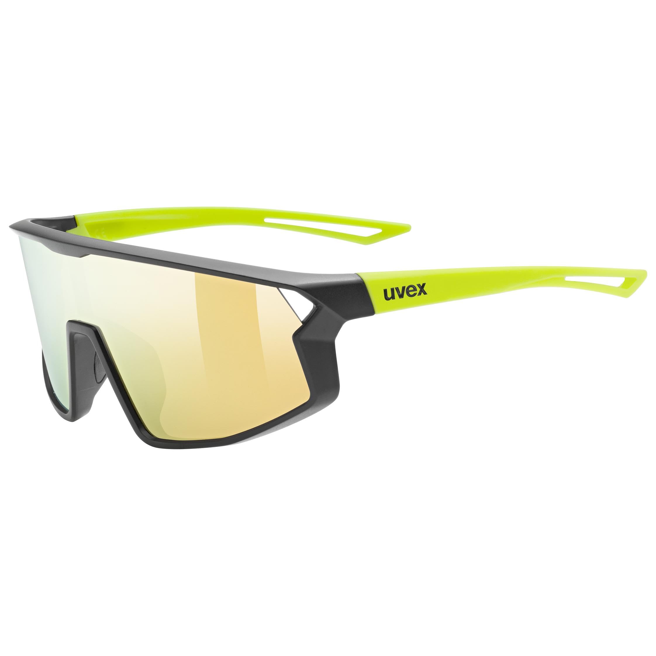 Uvex skyrise jr. - sports glasses for kids - strong UV protection - contrast enhancing - black-yellow matt - one size