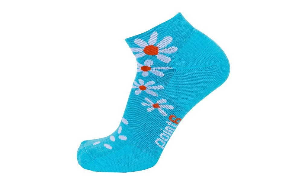 Point6 Active Life Wildflower, Extra Light Mini Crew sock - Small, Robin's Egg Blue with a Helicase sock ring