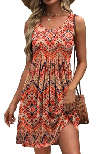 Image of Akihoo Women Summer Casual Sleeveless Midi Plain Pleated Tank Vest Dresses