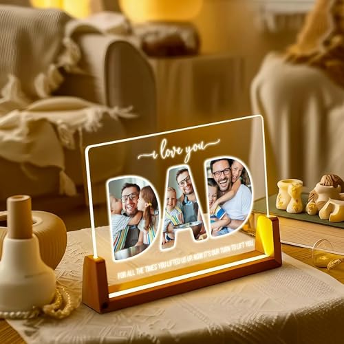 Image of Personalized Father's Day LED Table Lamp, Custom Dad Photo Collage Acrylic Night Light (u Shape)