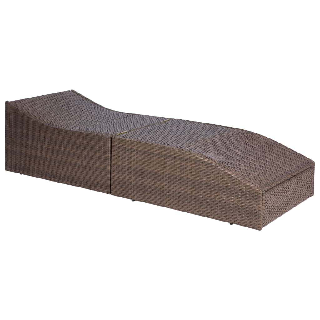 Leżak ogrodowy z poduszką rattan PE brązowy kremowy składany regulowany wygodny leżak tarasowy z poli rattanu stalową ramą i poduszką siedziska 192 x 62 cm