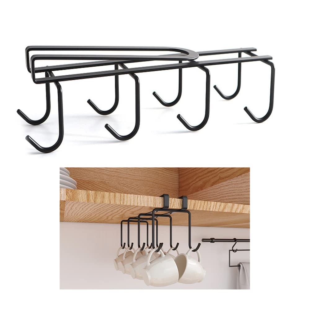Under Cabinet Mug Holder - 9 Hooks Cup Organizer for 1.18" Thickness Cabinet Coffee Mug Rack Under Shelf Tea Cup Utensil Hooks Drilling Free Mug Hook