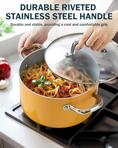 Cook N Home 02777 Non Stick Stock Pot With Lid, 6-Quart Hard Anodized Ceramic Nonstick Gumbo Pasta Pot, Induction Cookware Stockpot thumb #4