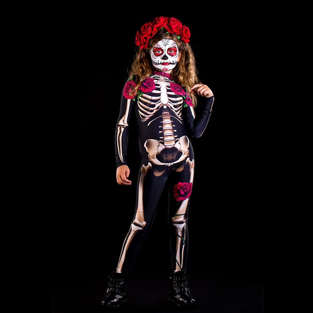 TMOYJPX Mono Mujer Niña Gracioso Halloween Esqueleto, Ropa para Niñas Adultos Mono Mujer Fiesta Elegante, Mono Chica 6-12 años Ceremonia