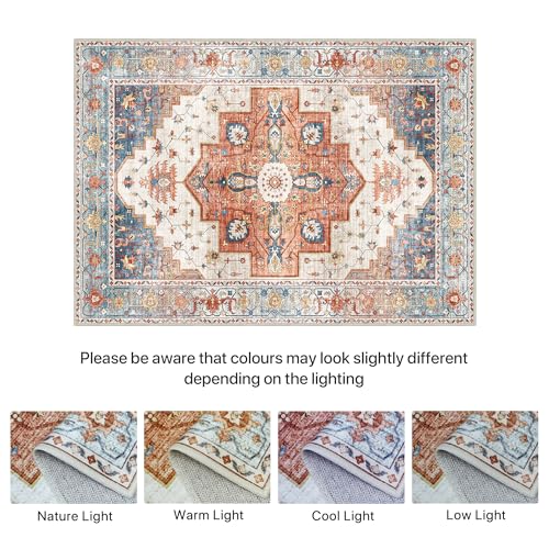 BEIMO Boho Fußmatte Innen 60x90cm, Vintage Fußmatte Waschbar, Kleine Teppiche Orientalisch rutschfest für Haustür, Flur, Küche, Terrakotta