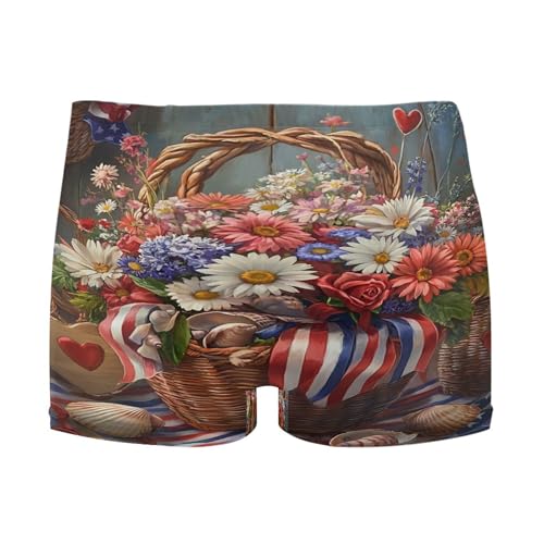 July 4th American Flag Flowers Mens Swim Trunk Swimwear Swim Brief Square Leg Board Short S S0407307