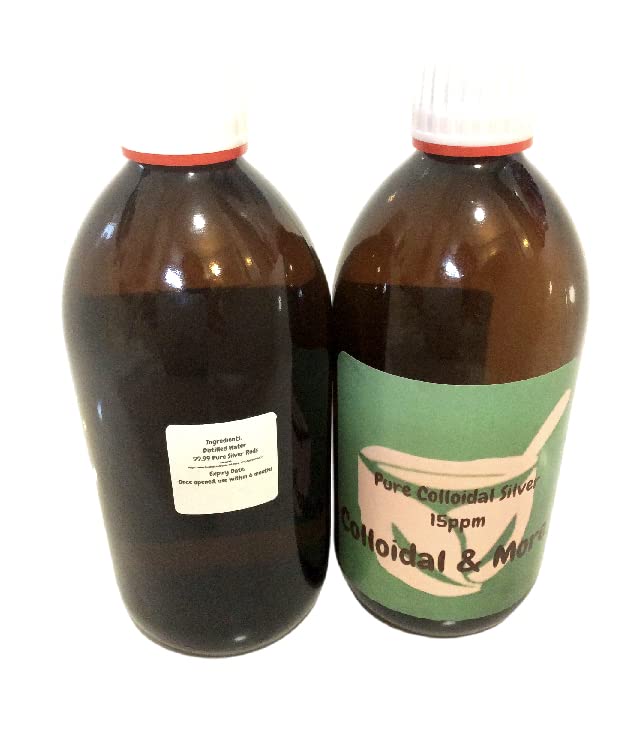 Colloidal&More ~ 100% Natural ~ Pure Colloidal Silver ~ 15ppm ~ 500ml Sealed Amber Glass Bottle