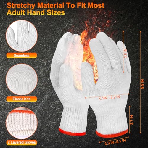 ANBOSON BBQ Gloves for Grilling Disposable Heat Resistant - 100 Nitrile Gloves + 4 Reusable Cotton Liners for Barbecue Smoker, Cooking Hot Meat - 10Mil Thick, Non-Slip Grip - Black Large