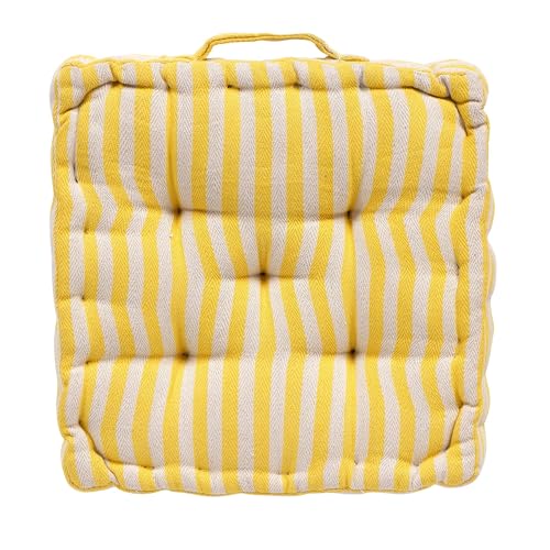 Image of Weaved Quilted Floor Cushion 60x60x10 cm Yellow Stripe with Cotton Filler Large Size for Seating, Patio Seat, Meditation, Yoga, Pooja, Guests, Living Room, Bedroom Size - 24x24x4 Inch