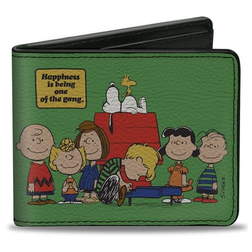 Buckle-Down Peanuts Wallet, Bifold, Peanuts Gang Hapiness Is Being One of the Gang Pose Green, Vegan Leather