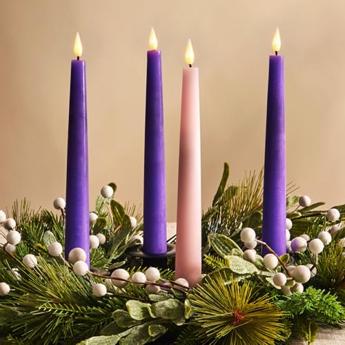 LampLust Battery Operated Advent Candles Set of 4 9 Inch Purple & Pink Flameless Taper Candles Flickering LED Candles with Remote Spring Decor Table Centerpiece Wedding & Home Decorations