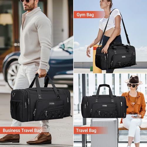 WITZMAN Duffle Bag for Men Nylon Large Gym Weekender Bag with Shoe Compartment Expandable Carry on Overnight Bag(B695 Black)2