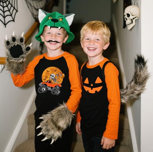 Halloween Shirts for Kids Long Sleeve Dancing Skeleton Graphic Tees Raglan Sleeve Trucks T-Shirt 2-7 Years4