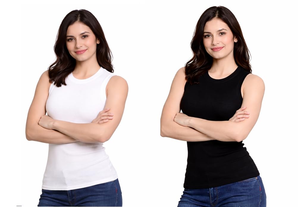 nubie Women’s Sleeveless Scoop Neck Tank Top | Cotton Regular Fit Camisole | Wide Strap Inner Vest | Full Coverage Layering Sendo | Pack of 2-picture-35