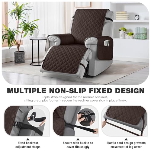 Image of TAOCOCO Non-Slip Recliner Chair Cover, Sofa Slipcover, Pet Cover for Small Chair With Elastic Straps, Washable Furniture Protector (23'' Small, Chocolate)