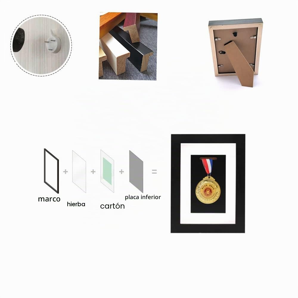 Soporte para exhibición de medallas, soporte para medallas de madera de 6 x 8 pulgadas, soporte para exhibición de medallas de maratón, natación, fútbol, ​​gimnasia y todos los deportes (negro)