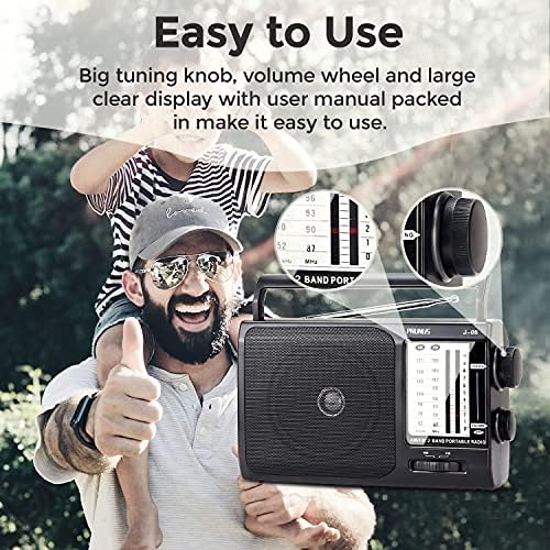 PRUNUS J-05 Portable Radio Battery, AM FM Transistor Radio with Excellent Reception, Battery Operated by 3x D Cell Batteries or AC Power for Household and Outdoor