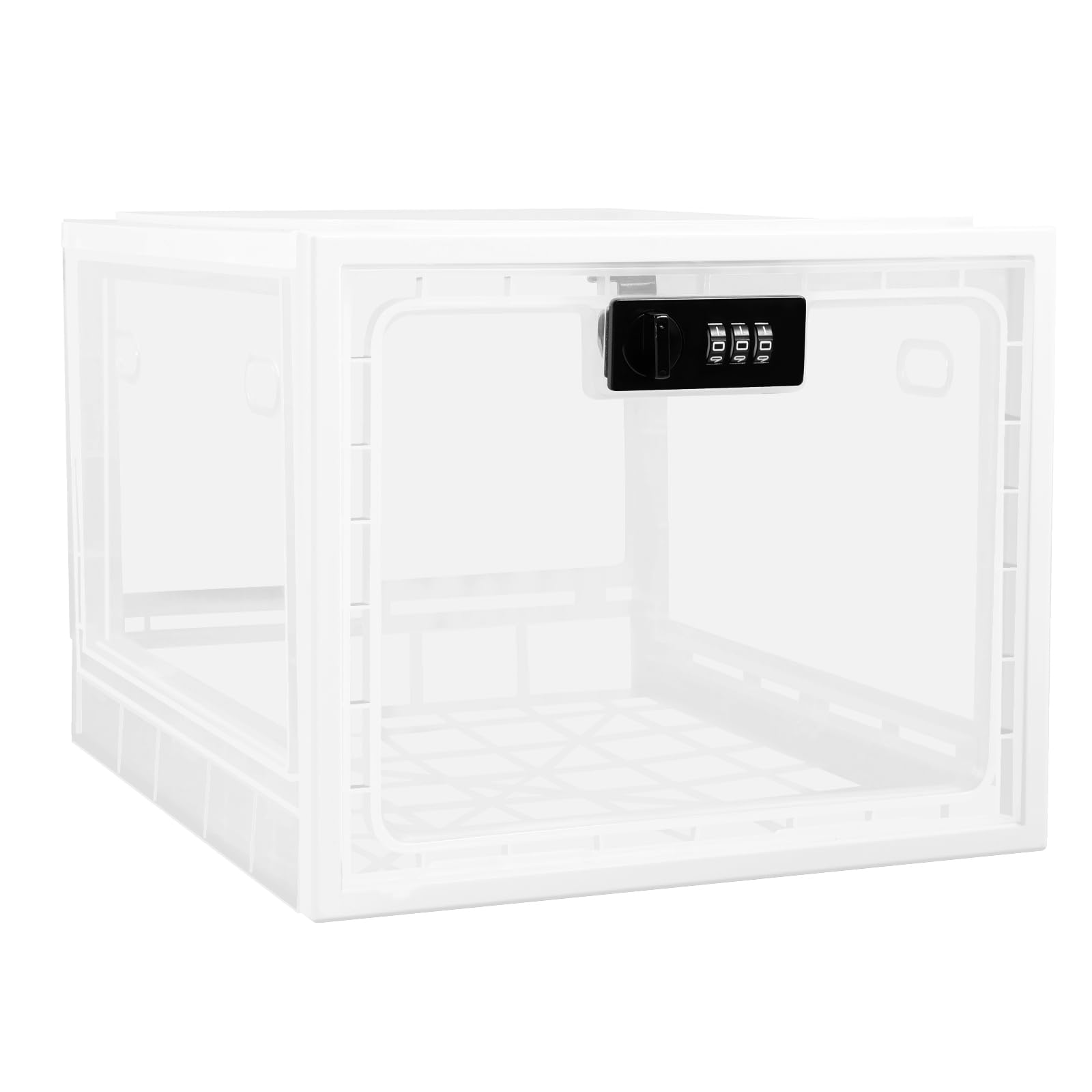 Lockable Medicine Box with Combination Code, 13L Large Lockable Storage Box for Medication, Snacks, Phone, and Electronics, Clear Design with Charger Holes for Home, Office, Dorm, and Fridge (Clear)