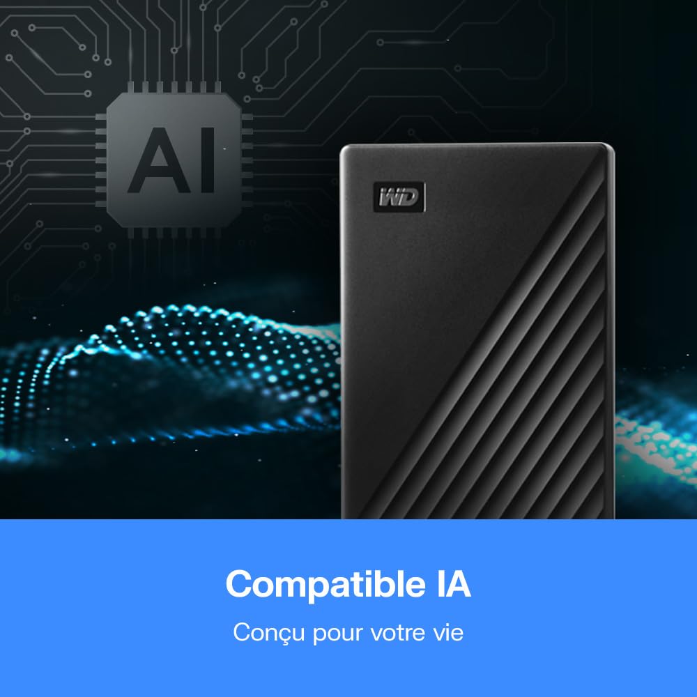 WD 4To My Passport Disque Dur Externe Portable, Parfait pour sauvegarde et stockage, Sauvegarde et protection par mot de passe, compatibilité avec PC, Xbox et PS4,