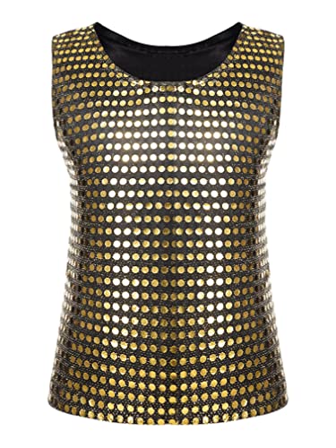 easyforever Girls Boys Sleeveless Shiny Latin Hip Hop Jazz Ballet Dance Crop Top Vest Sports Bra Shirt Festival Costume Black&Gold 2-4 Years