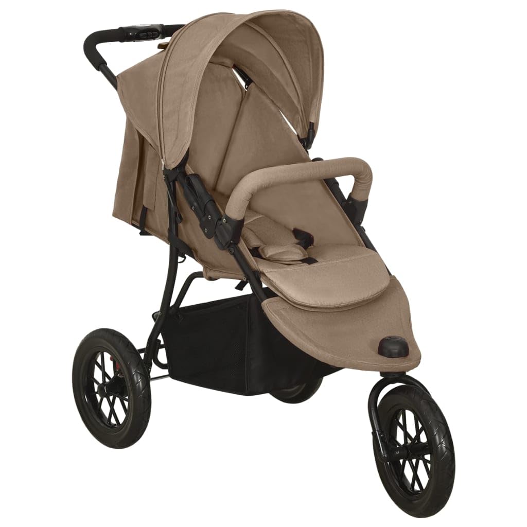 Poussette 3 Roues, Poussette Tout-terrain Campagne de Jogging Pliable pour bébé Taupe Acier
