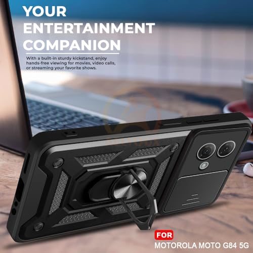 Image of Armor Bumper Back Cover Case for Motorola Moto G84 5G Rotating Camera Cover, Ring Holder & Kickstand | Heavy Duty & 360 Degree Protection Motorola Moto G84 5G Back Cover (Black)