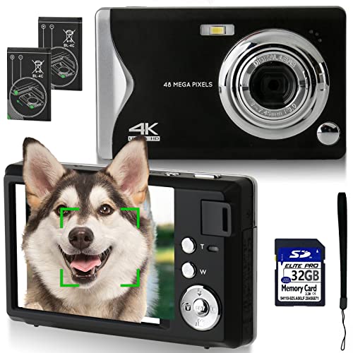 Appareil Photo, 4K Appareil Photo Numérique - 1280P HD 48MP Caméra avec Carte 32Go, 3' LCD Rechargeables Appareil Photo Compact 16X Digital Zoom pour Enfant, Adolescent, Étudiant, Adulte, Débutant
