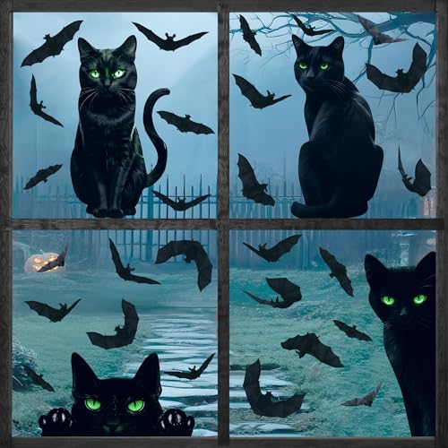 Halloween Decorations Window Clings,4 Sheet Large Black Cats Halloween...