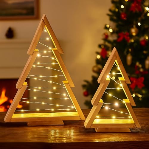 FUFRE Weihnachtsdeko Beleuchtet Weihnachtsbaum mit Stern, 2 Stück...